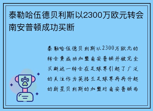 泰勒哈伍德贝利斯以2300万欧元转会南安普顿成功买断
